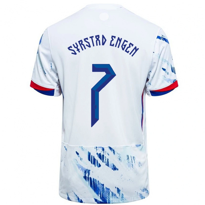 Danxen Dětské Norsko Ingrid Syrstad Engen #7 Bílá Modrá Daleko Hráčské Dresy 24-26 Dres