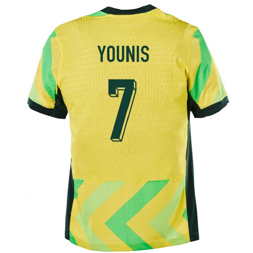 Danxen Pánské Austrálie Marcus Younis #7 Zlatý Domů Hráčské Dresy 24-26 Dres