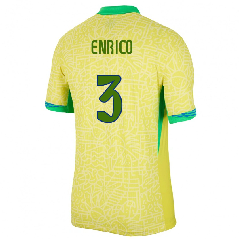 Danxen Pánské Brazílie Enrico #3 Žlutá Domů Hráčské Dresy 24-26 Dres