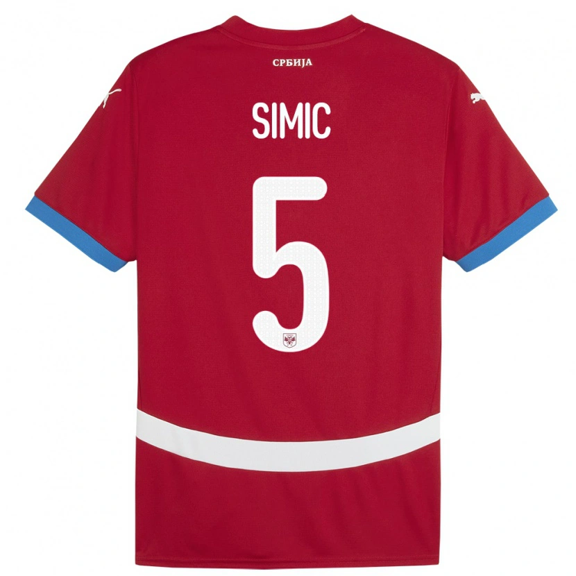 Danxen Pánské Srbsko Nikola Simic #5 Červené Domů Hráčské Dresy 24-26 Dres