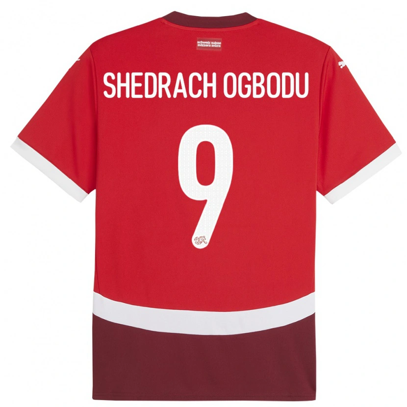 Danxen Pánské Švýcarsko Nathaniel Shedrach Ogbodu #9 Červené Domů Hráčské Dresy 24-26 Dres