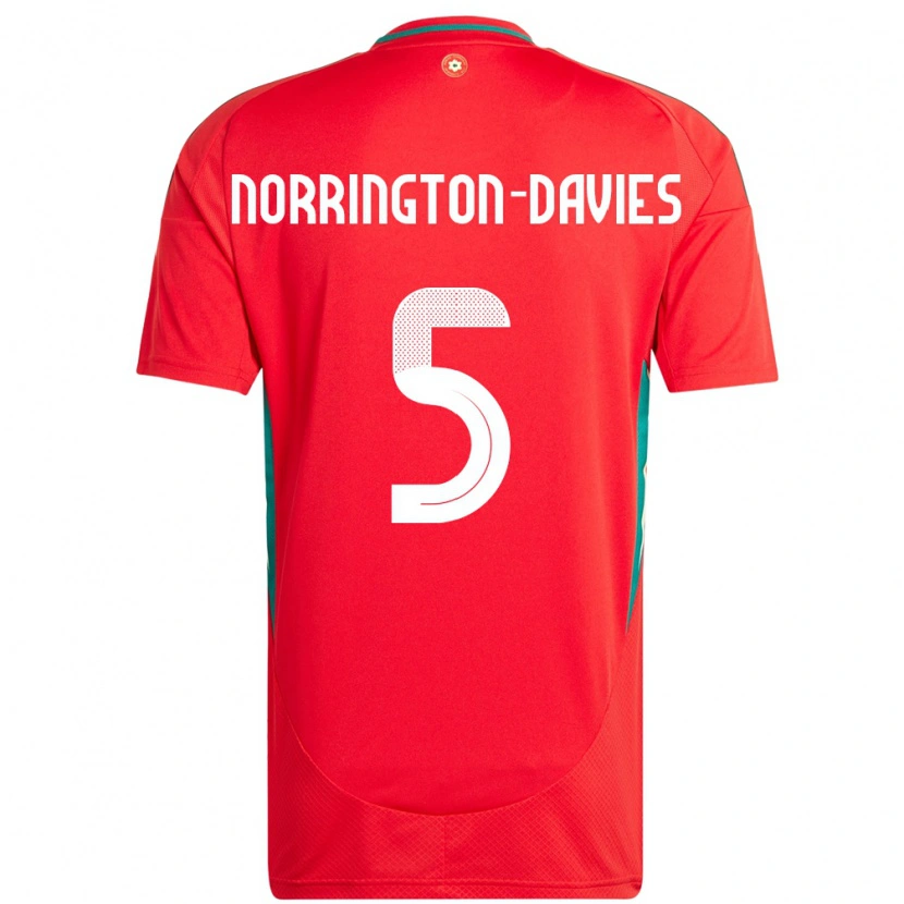 Danxen Pánské Wales Rhys Norrington-Davies #5 Červený Domů Hráčské Dresy 24-26 Dres