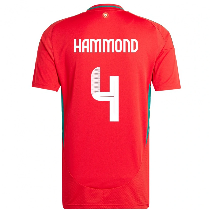 Danxen Pánské Wales Ben Hammond #4 Červený Domů Hráčské Dresy 24-26 Dres