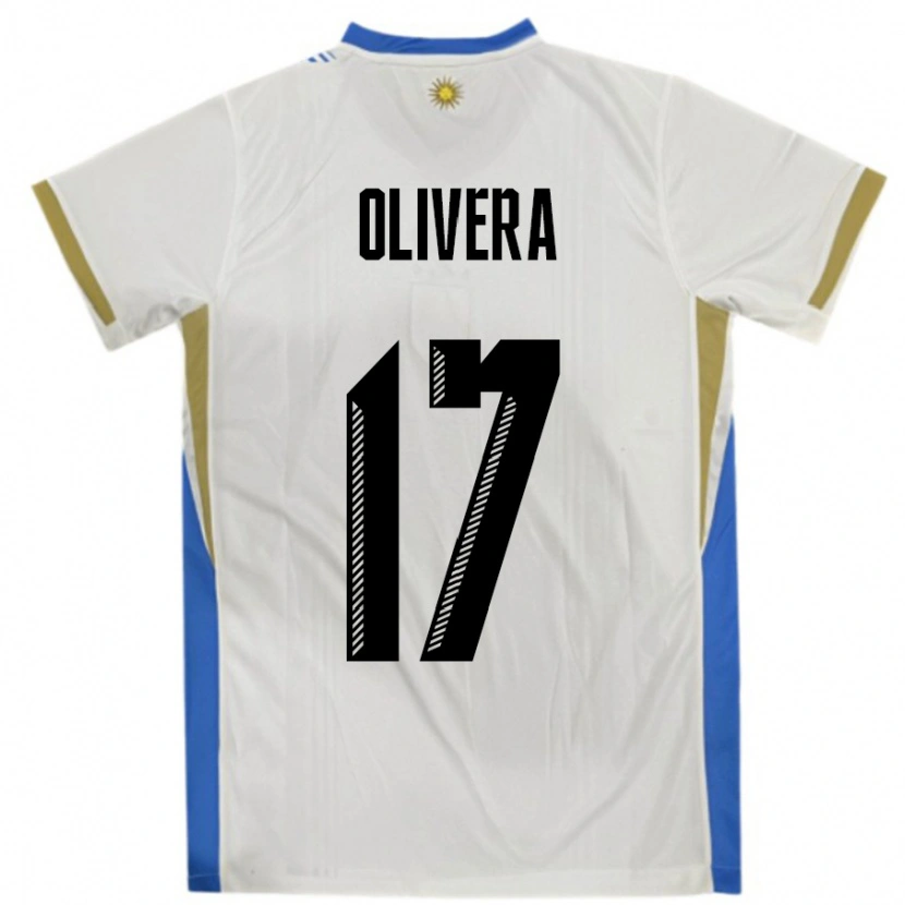 Danxen Pánské Uruguay Cristian Olivera #17 Bílá Modrá Daleko Hráčské Dresy 24-26 Dres