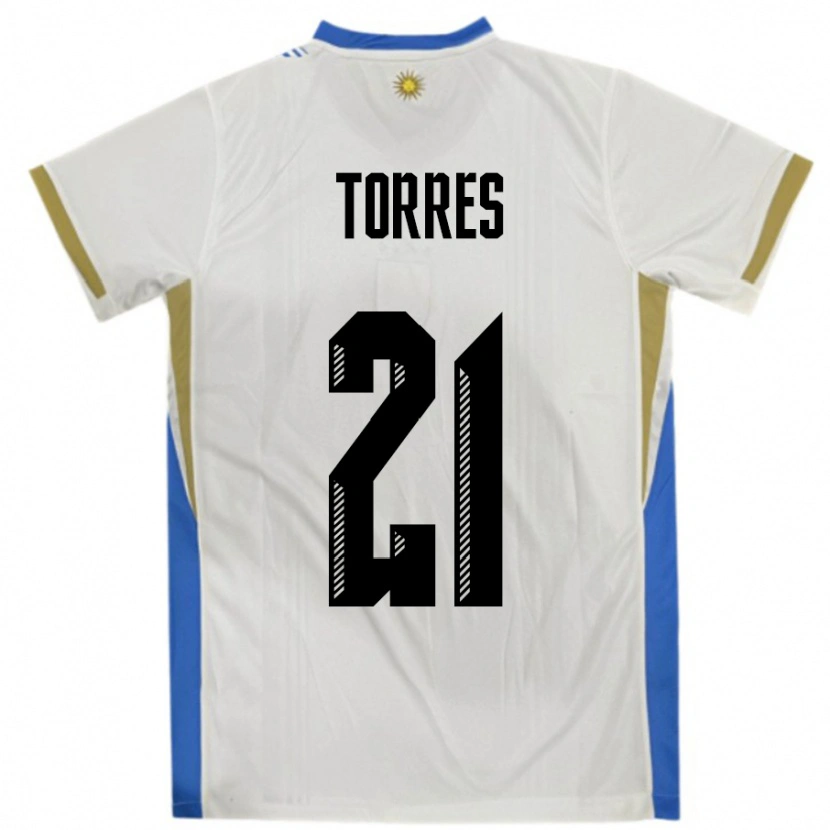 Danxen Pánské Uruguay Facundo Torres #21 Bílá Modrá Daleko Hráčské Dresy 24-26 Dres