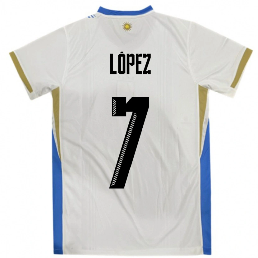 Danxen Pánské Uruguay Nahuel López #7 Bílá Modrá Daleko Hráčské Dresy 24-26 Dres