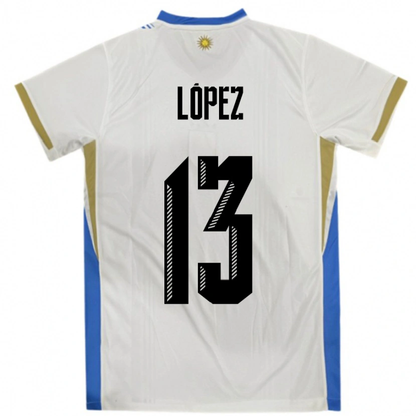 Danxen Pánské Uruguay Nahuel López #13 Bílá Modrá Daleko Hráčské Dresy 24-26 Dres