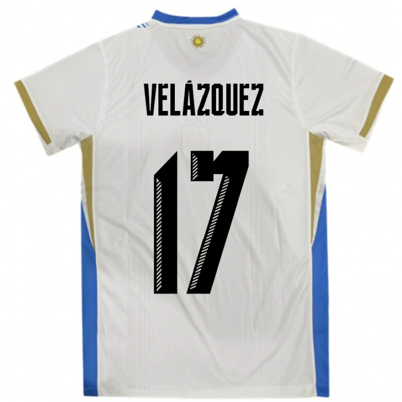 Danxen Pánské Uruguay Ezequiel Velázquez #17 Bílá Modrá Daleko Hráčské Dresy 24-26 Dres