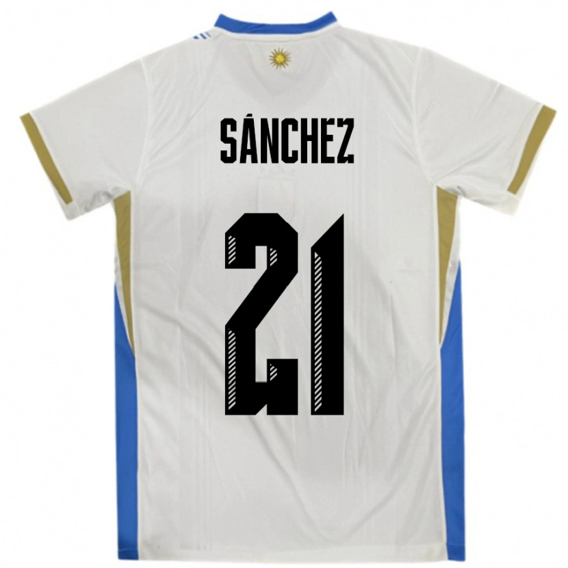 Danxen Pánské Uruguay Renzo Sánchez #21 Bílá Modrá Daleko Hráčské Dresy 24-26 Dres
