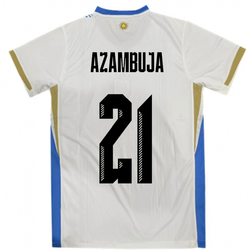 Danxen Pánské Uruguay Nicolas Azambuja #21 Bílá Modrá Daleko Hráčské Dresy 24-26 Dres