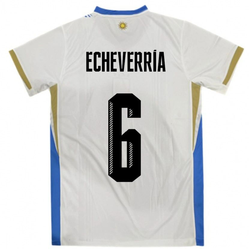 Danxen Pánské Uruguay Juan Echeverria #6 Bílá Modrá Daleko Hráčské Dresy 24-26 Dres