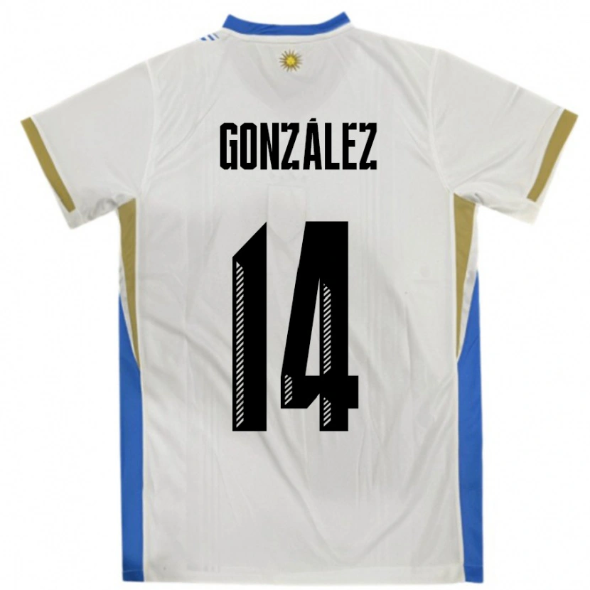 Danxen Pánské Uruguay Pilar Gonzalez #14 Bílá Modrá Daleko Hráčské Dresy 24-26 Dres
