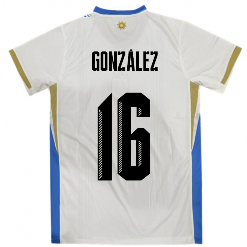Danxen Pánské Uruguay Lorena Gonzalez #16 Bílá Modrá Daleko Hráčské Dresy 24-26 Dres