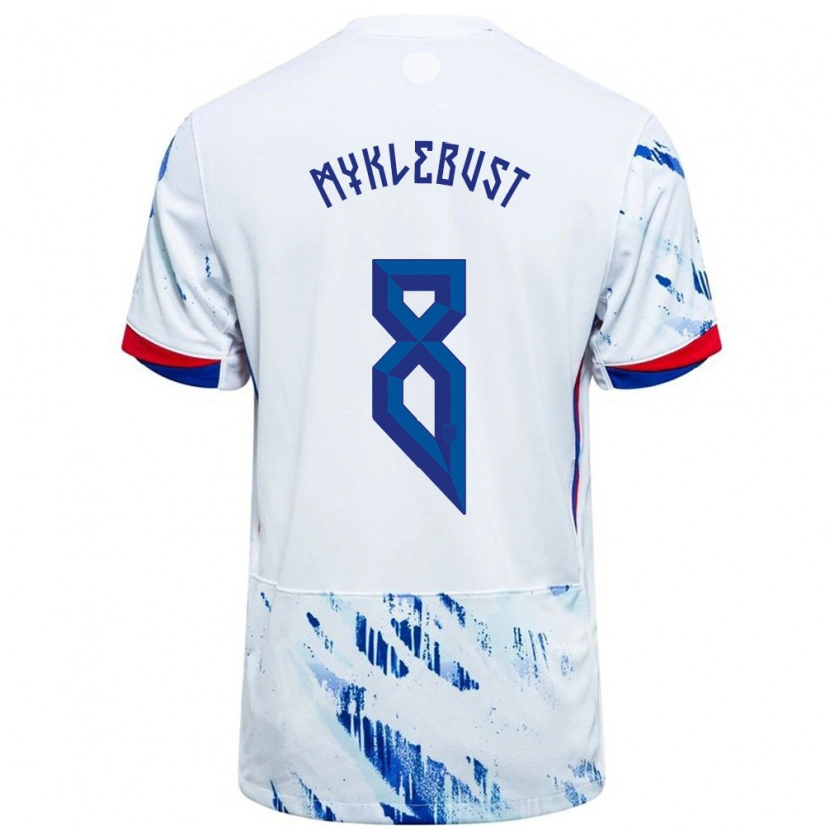 Danxen Pánské Norsko Lucas Myklebust #8 Bílá Modrá Daleko Hráčské Dresy 24-26 Dres