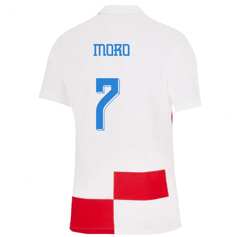 Danxen Dámské Chorvatsko Nikola Moro #7 Bílá Červená Domů Hráčské Dresy 24-26 Dres