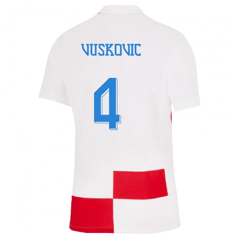 Danxen Dámské Chorvatsko Luka Vuskovic #4 Bílá Červená Domů Hráčské Dresy 24-26 Dres