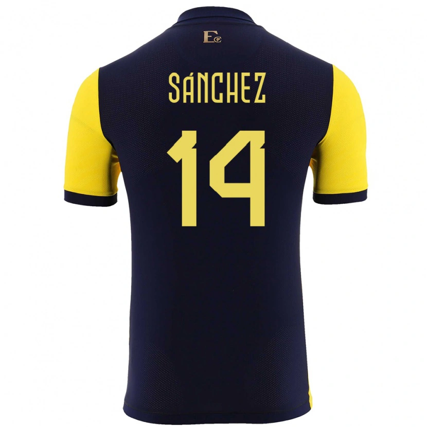 Danxen Dámské Ekvádor Isaac Sánchez #14 Žlutá Domů Hráčské Dresy 24-26 Dres