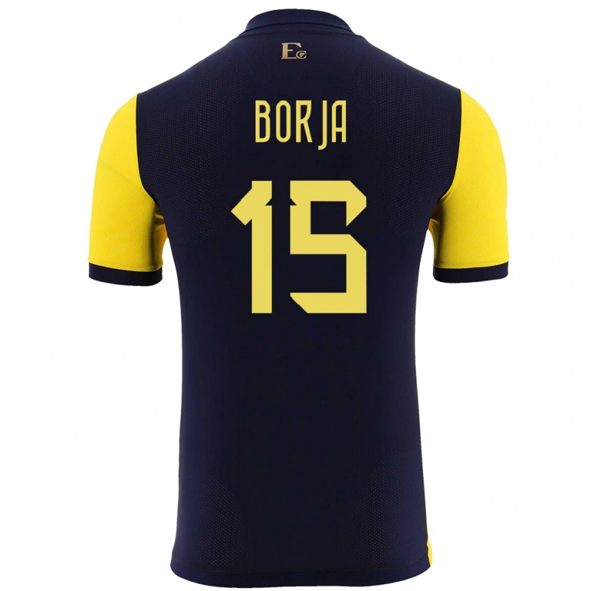 Danxen Dámské Ekvádor Ronny Borja #15 Žlutá Domů Hráčské Dresy 24-26 Dres
