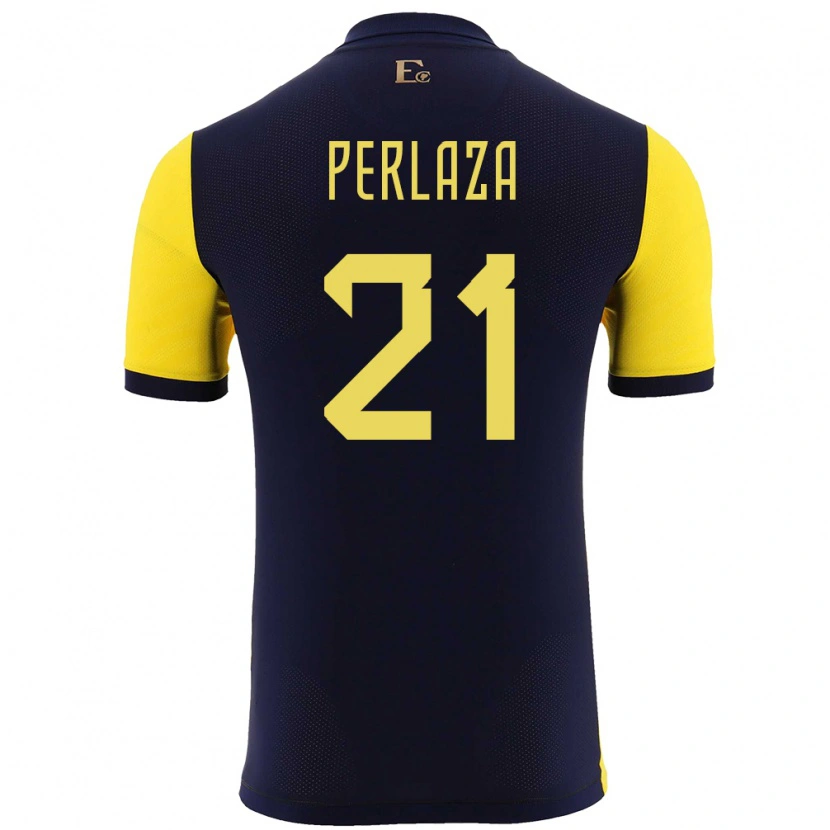Danxen Dámské Ekvádor Ronald Perlaza #21 Žlutá Domů Hráčské Dresy 24-26 Dres