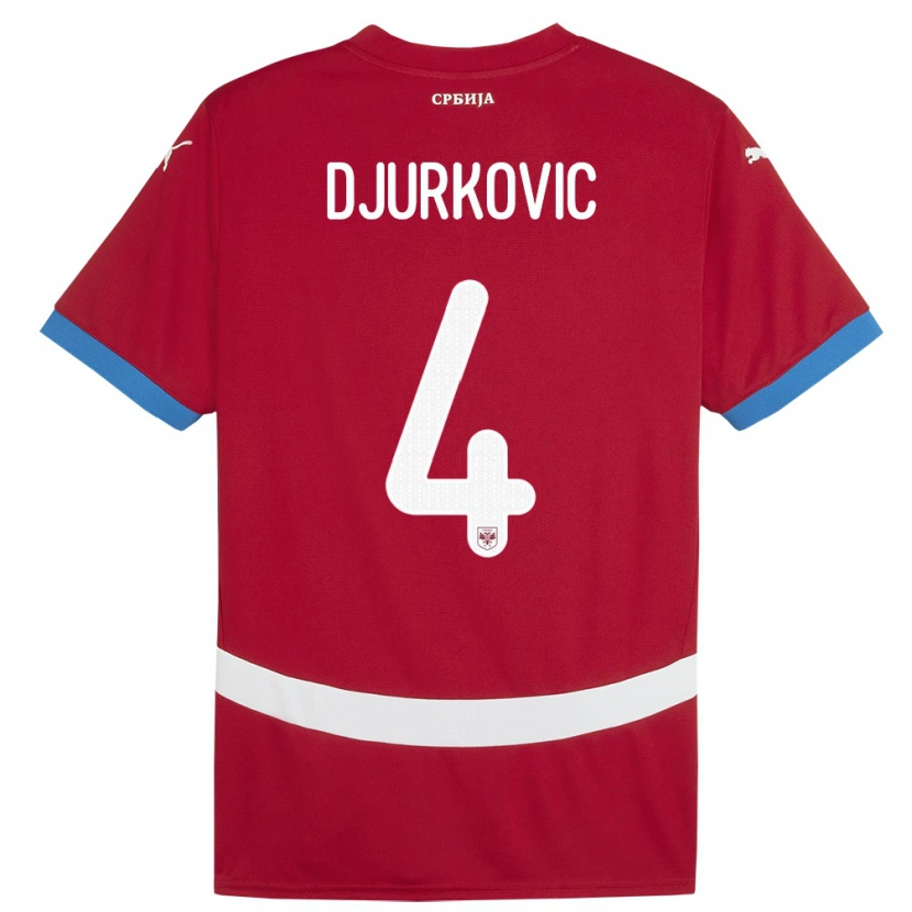 Danxen Dámské Srbsko Jagos Djurkovic #4 Červené Domů Hráčské Dresy 24-26 Dres