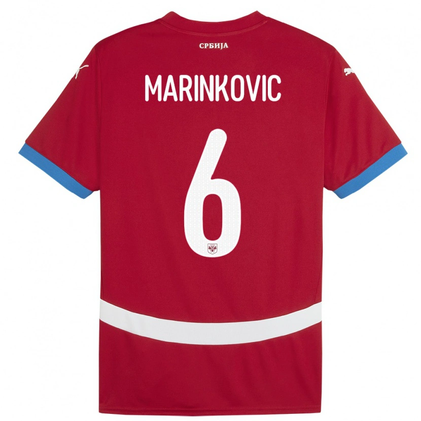 Danxen Dámské Srbsko Vojin Marinkovic #6 Červené Domů Hráčské Dresy 24-26 Dres