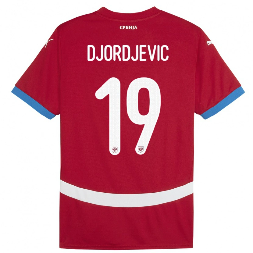 Danxen Dámské Srbsko Luka Djordjevic #19 Červené Domů Hráčské Dresy 24-26 Dres