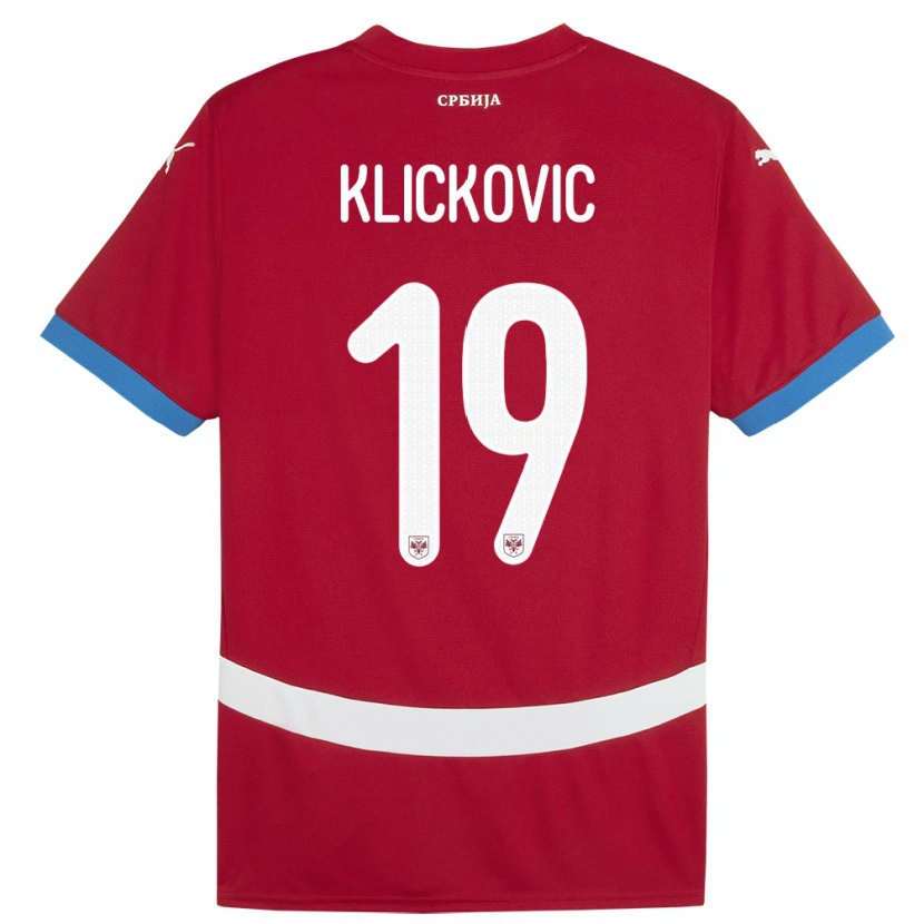 Danxen Dámské Srbsko Maksim Klickovic #19 Červené Domů Hráčské Dresy 24-26 Dres