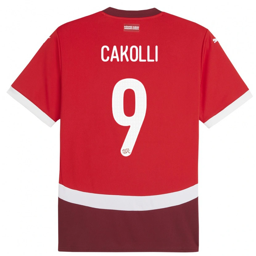 Danxen Dámské Švýcarsko Dion Cakolli #9 Červené Domů Hráčské Dresy 24-26 Dres