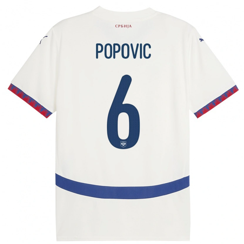 Danxen Dámské Srbsko Andrej Popovic #6 Bílý Daleko Hráčské Dresy 24-26 Dres