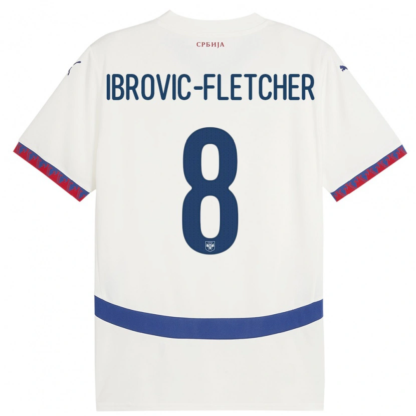 Danxen Dámské Srbsko Edward Ibrovic-Fletcher #8 Bílý Daleko Hráčské Dresy 24-26 Dres