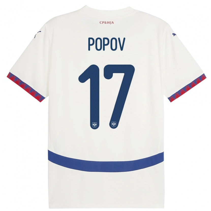 Danxen Dámské Srbsko Andrej Popov #17 Bílý Daleko Hráčské Dresy 24-26 Dres