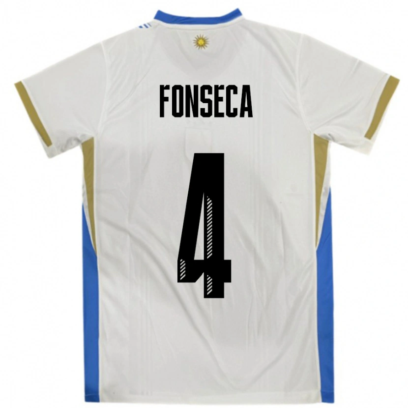 Danxen Dámské Uruguay Nicolás Fonseca #4 Bílá Modrá Daleko Hráčské Dresy 24-26 Dres