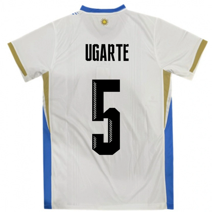 Danxen Dámské Uruguay Manuel Ugarte #5 Bílá Modrá Daleko Hráčské Dresy 24-26 Dres
