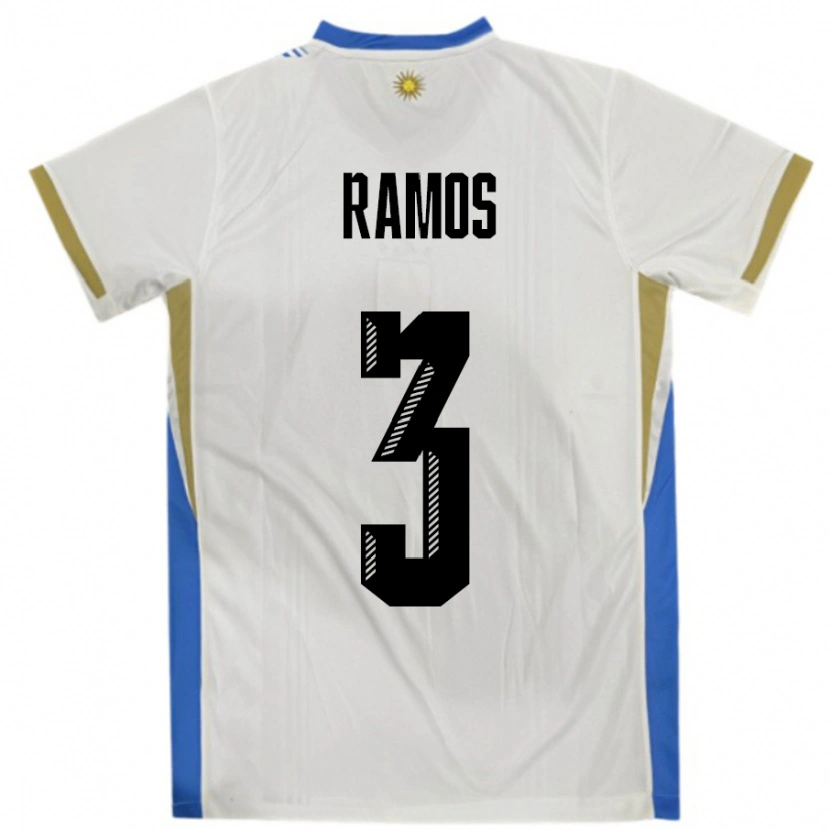 Danxen Dámské Uruguay Nicolás Ramos #3 Bílá Modrá Daleko Hráčské Dresy 24-26 Dres