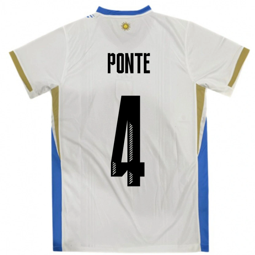 Danxen Dámské Uruguay Mateo Ponte #4 Bílá Modrá Daleko Hráčské Dresy 24-26 Dres