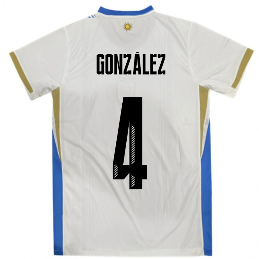 Danxen Dámské Uruguay Facundo González #4 Bílá Modrá Daleko Hráčské Dresy 24-26 Dres