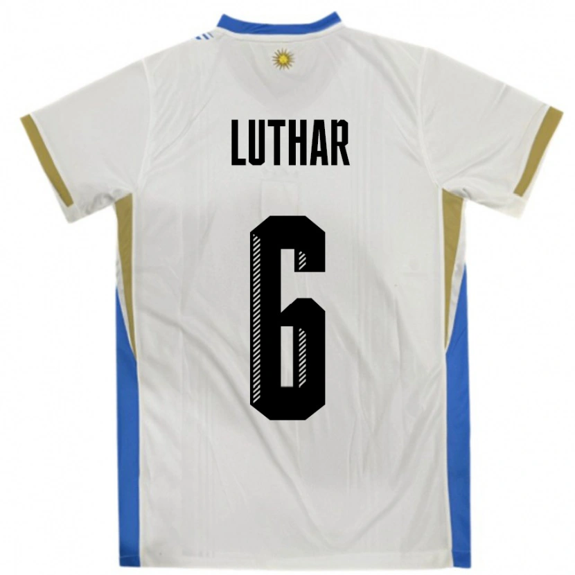 Danxen Dámské Uruguay Thiago Luthar #6 Bílá Modrá Daleko Hráčské Dresy 24-26 Dres