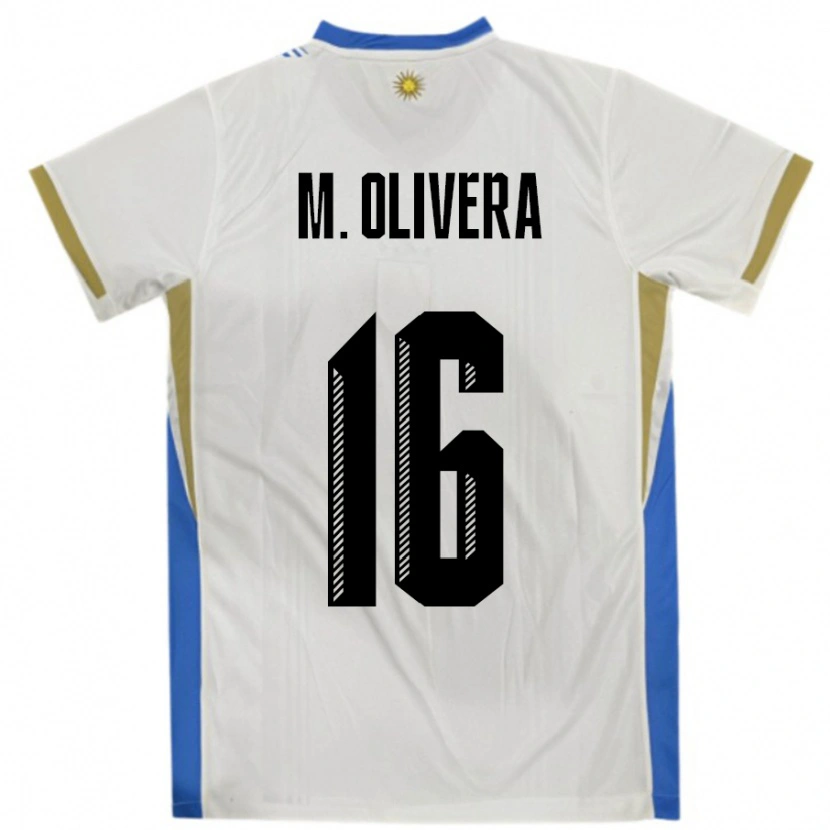Danxen Dámské Uruguay Mathias Olivera #16 Bílá Modrá Daleko Hráčské Dresy 24-26 Dres