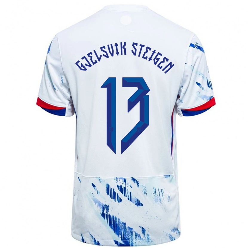 Danxen Dámské Norsko Rasmus Gjelsvik Steigen #13 Bílá Modrá Daleko Hráčské Dresy 24-26 Dres