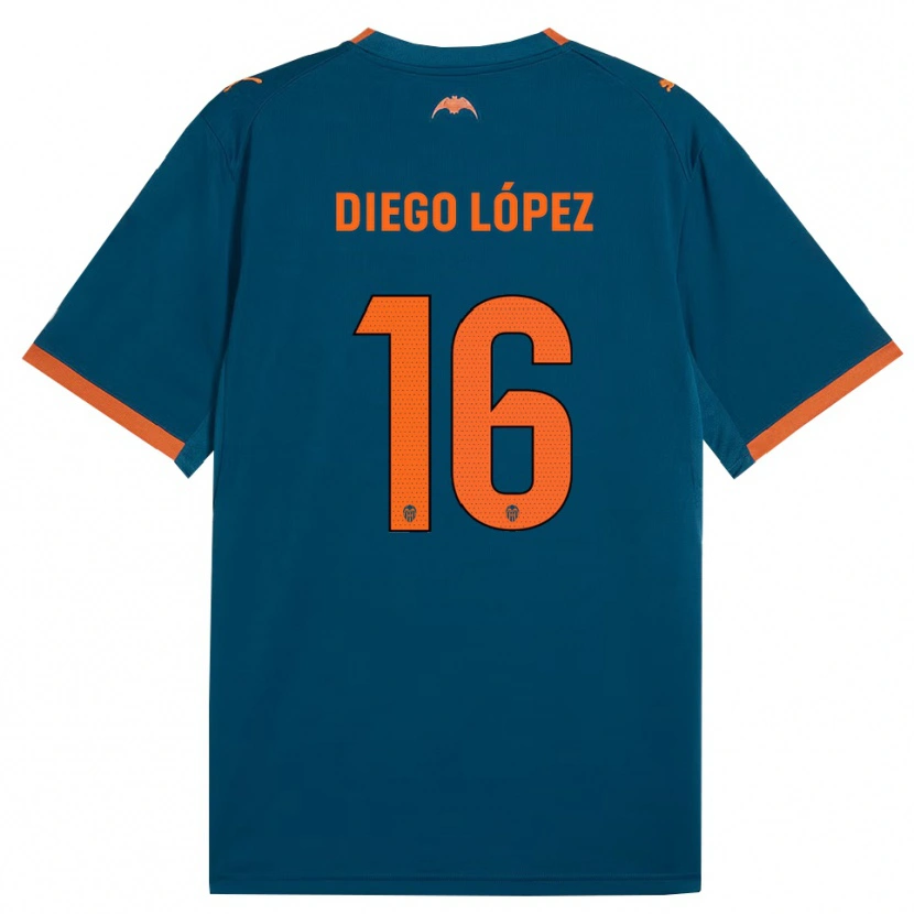 Danxen Dětské Diego López #16 Ocelově Modrá Oranžová Daleko Hráčské Dresy 2026/27 Dres