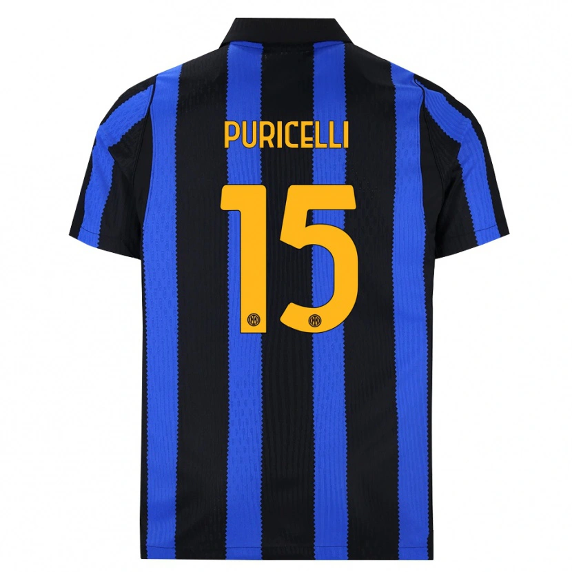 Danxen Dětské Lorenzo Puricelli #15 Černá Modrá Žlutá Domů Hráčské Dresy 2026/27 Dres
