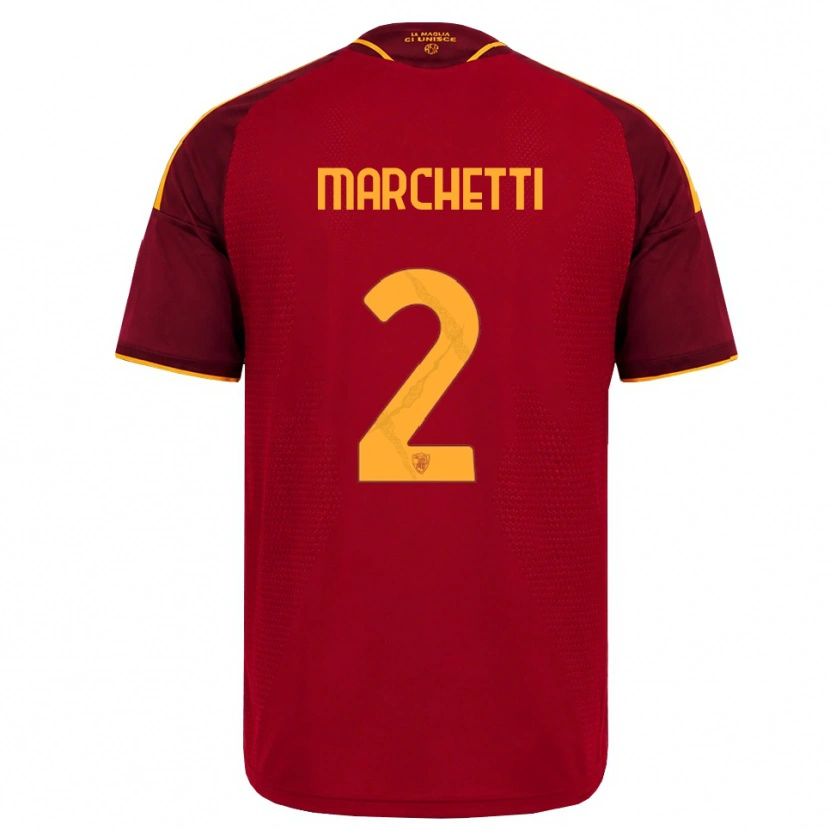 Danxen Dětské Tommaso Marchetti #2 Červená Zlatá Žlutá Domů Hráčské Dresy 2026/27 Dres