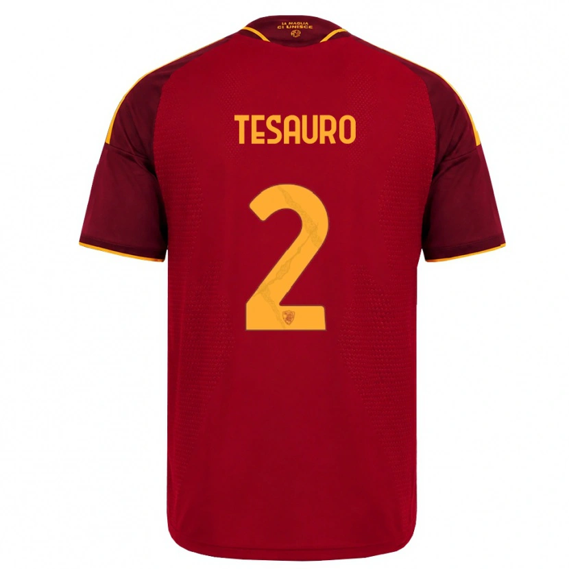 Danxen Dětské Emanuele Tesauro #2 Červená Zlatá Žlutá Domů Hráčské Dresy 2026/27 Dres