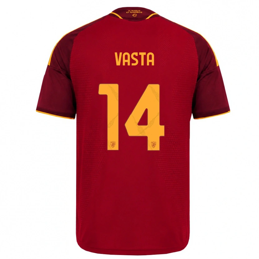 Danxen Dětské Jacopo Vasta #14 Červená Zlatá Žlutá Domů Hráčské Dresy 2026/27 Dres