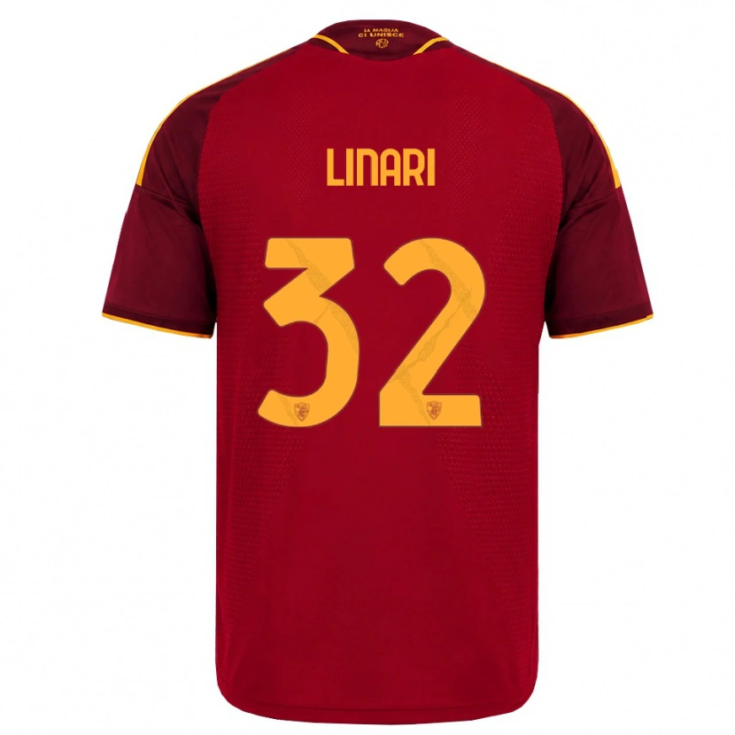 Danxen Dětské Elena Linari #32 Červená Zlatá Žlutá Domů Hráčské Dresy 2026/27 Dres