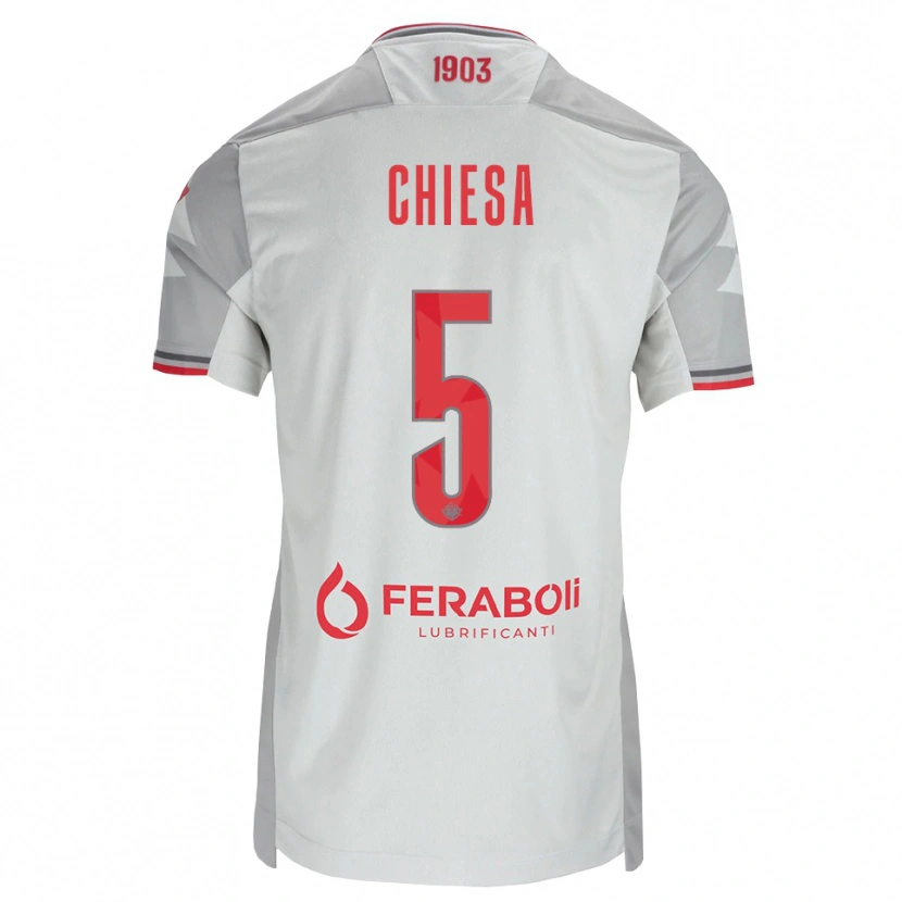 Danxen Pánské Mattia Chiesa #5 Šedá Bílá Červená Daleko Hráčské Dresy 2026/27 Dres