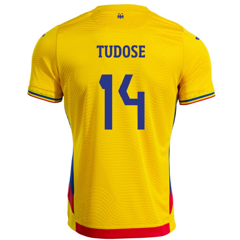 Danxen Dětské Rumunsko Mario Tudose #14 Žlutá Domů Hráčské Dresy 24-26 Dres