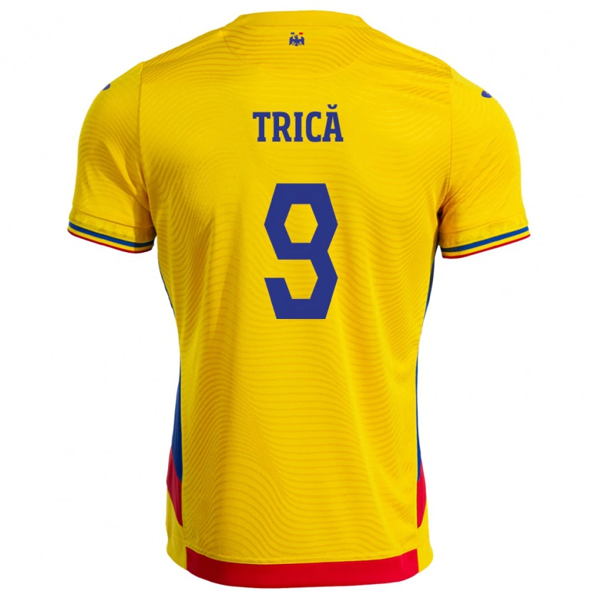 Danxen Dětské Rumunsko Atanas Trică #9 Žlutá Domů Hráčské Dresy 24-26 Dres