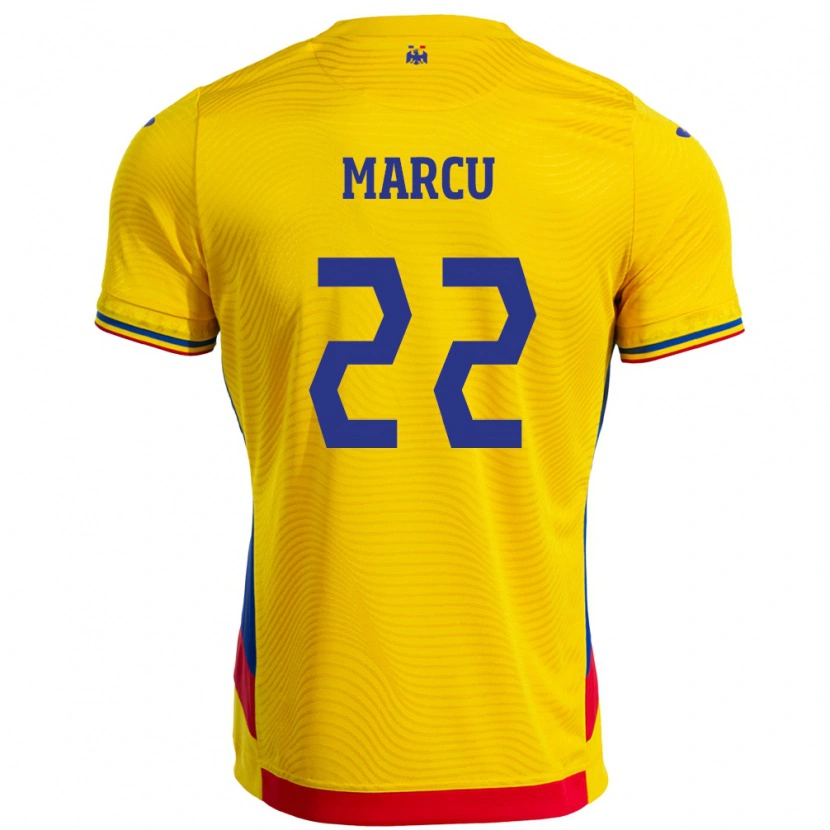 Danxen Dětské Rumunsko Carmen Marcu #22 Žlutá Domů Hráčské Dresy 24-26 Dres