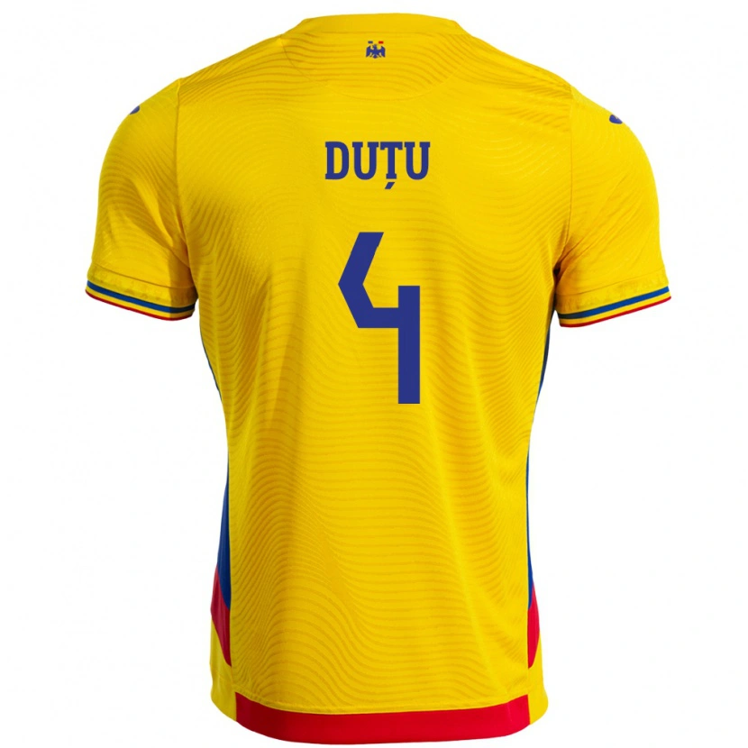 Danxen Pánské Rumunsko Ștefan Duțu #4 Žlutá Domů Hráčské Dresy 24-26 Dres